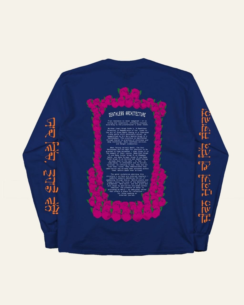 Back of the shirt: the text Deathless Architecture set inside a frame of pink roses
