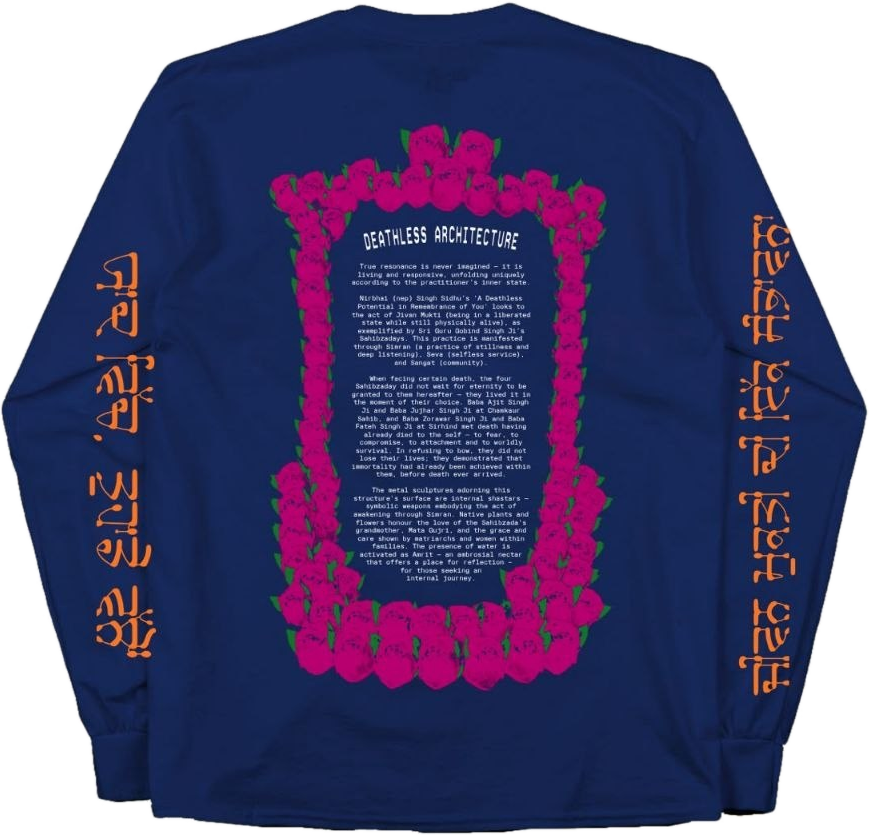 Navy long-sleeve tee, back print
